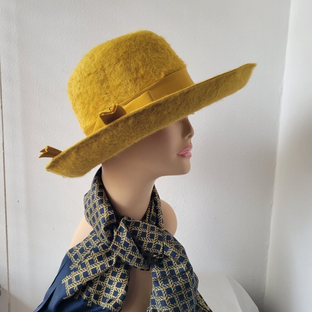 Mr. Charles Mustard Yellow Felt Fuzzy Exclusive Coronet Women's Country Fedora - Picture 9 of 14